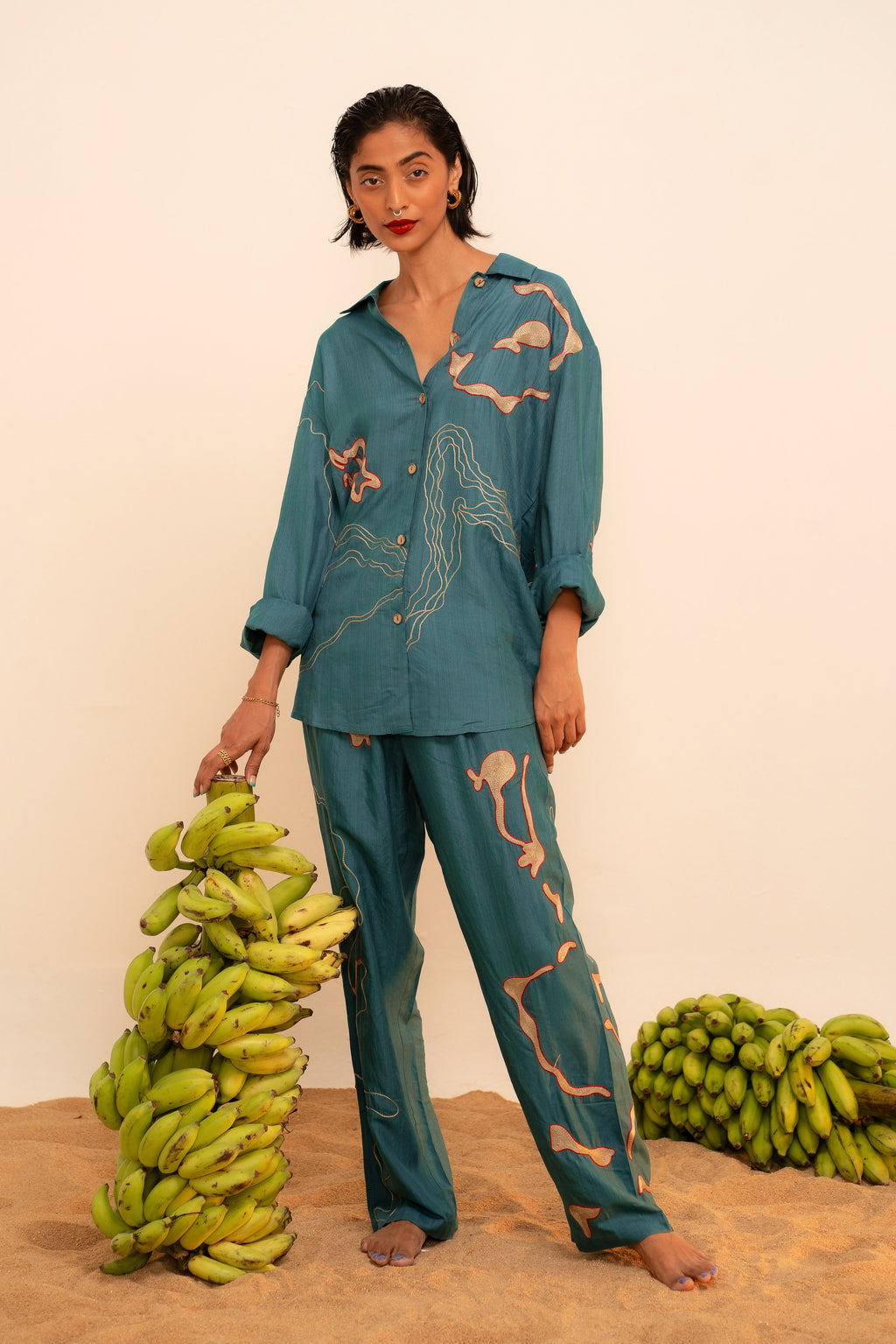 Samudram Coral Silk Shirt – Tega Collective